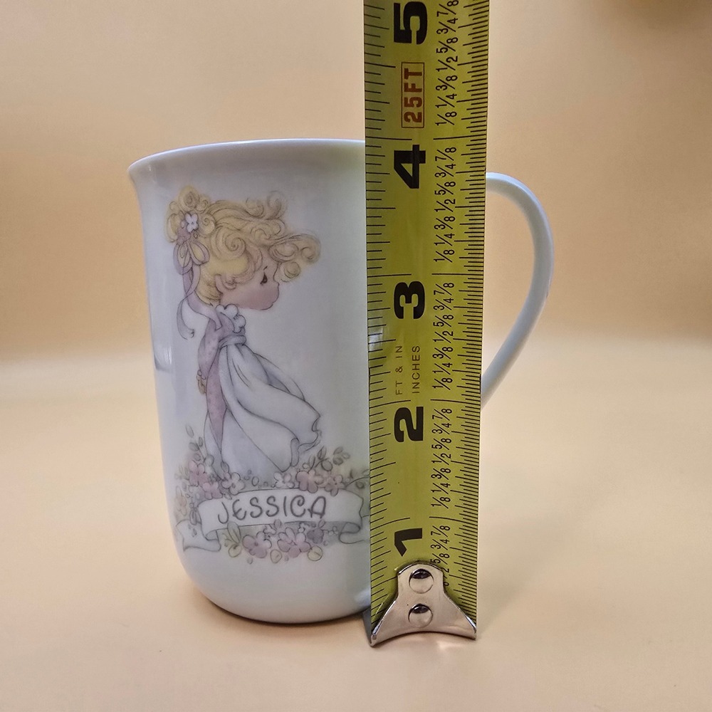 Vintage 1990 Precious Moments Jessica Name Coffee Mug Enesco Ceramic Blue White - Picture 11 of 14